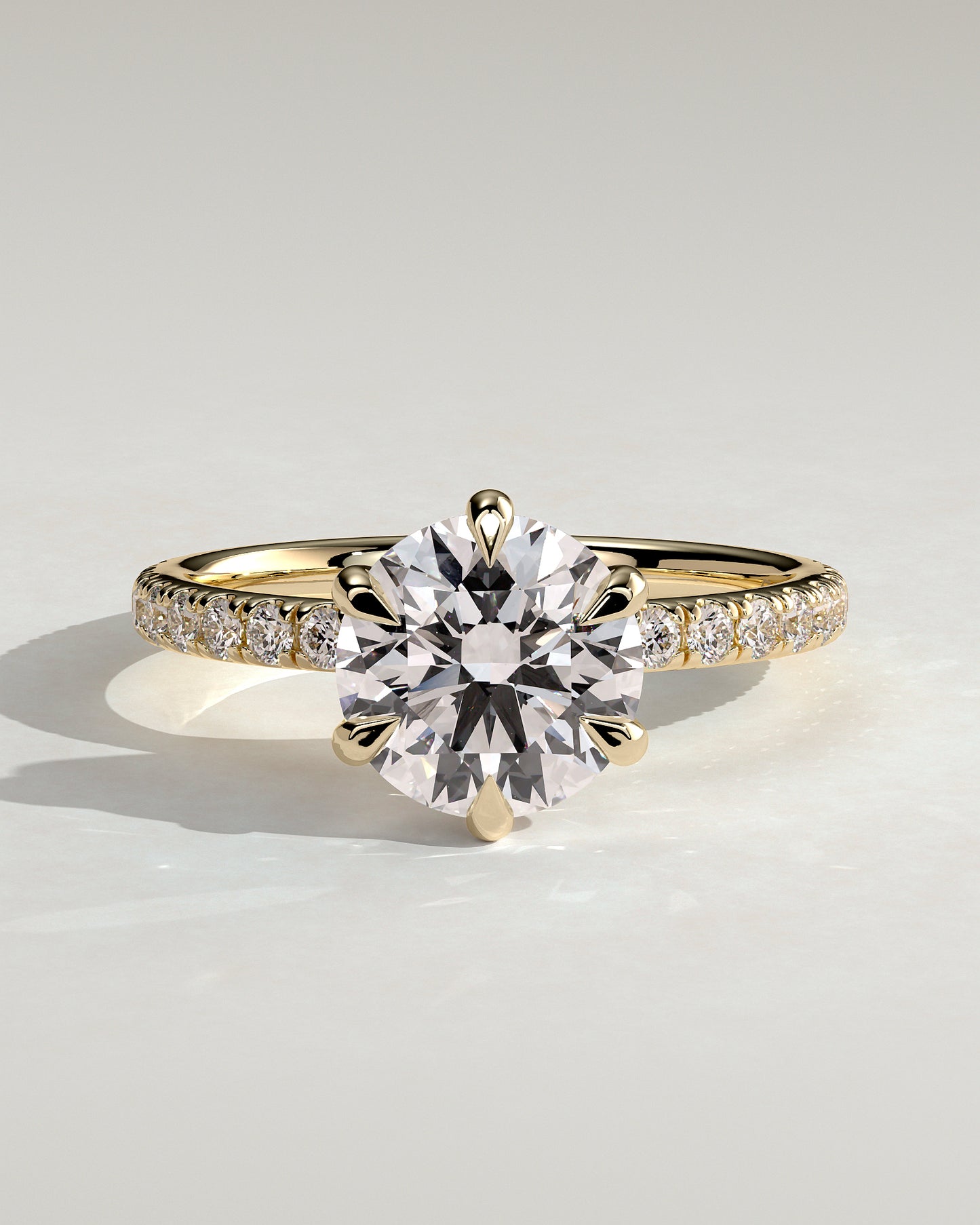 Alexandria - Round Claw Solitaire with Pave Band Engagement Ring - Yellow Gold - Yellow Gold 2ct