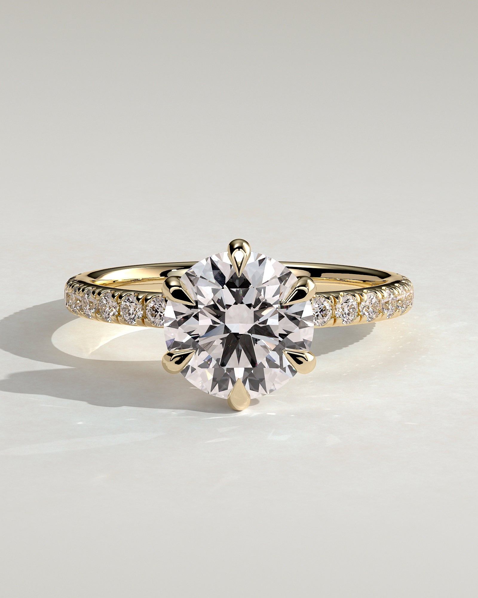 Alexandria - Round Claw Solitaire with Pave Band Engagement Ring - Yellow Gold - Yellow Gold 2ct