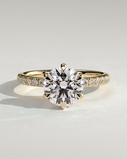Alexandria - Round Claw Solitaire with Pave Band Engagement Ring - Yellow Gold - yellow gold - Lara Jewels