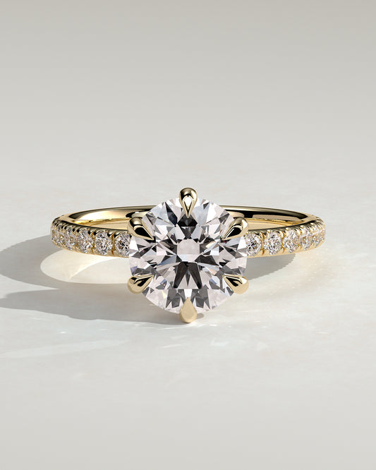 Alexandria - Round Claw Solitaire with Pave Band Engagement Ring - Yellow Gold - Yellow Gold 2ct