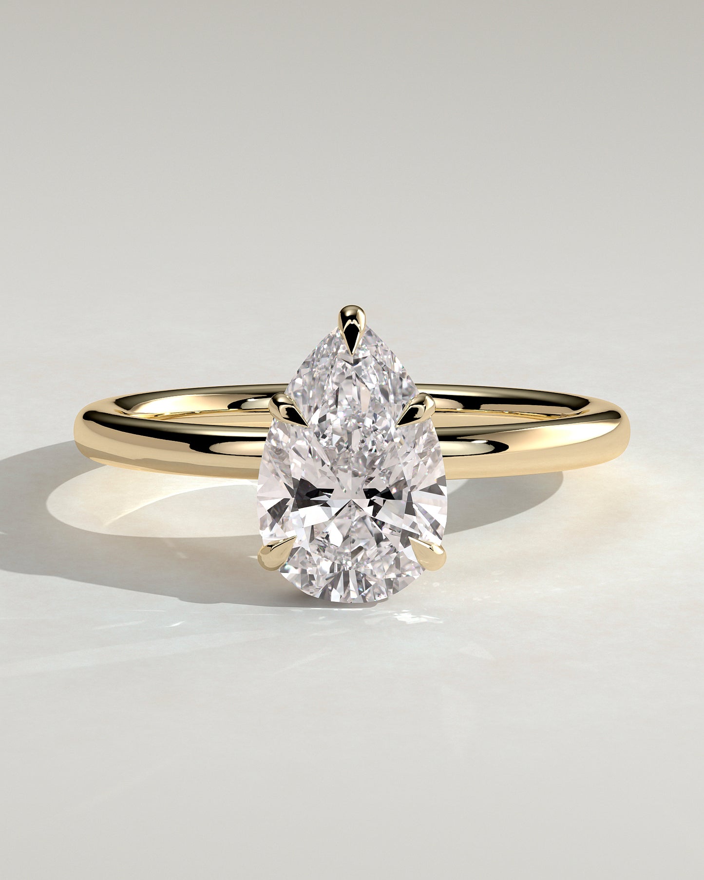 Ainsley - Pear Claw Solitaire with Wrap Around Hidden Halo Engagement Ring - Yellow Gold - Yellow Gold 2ct