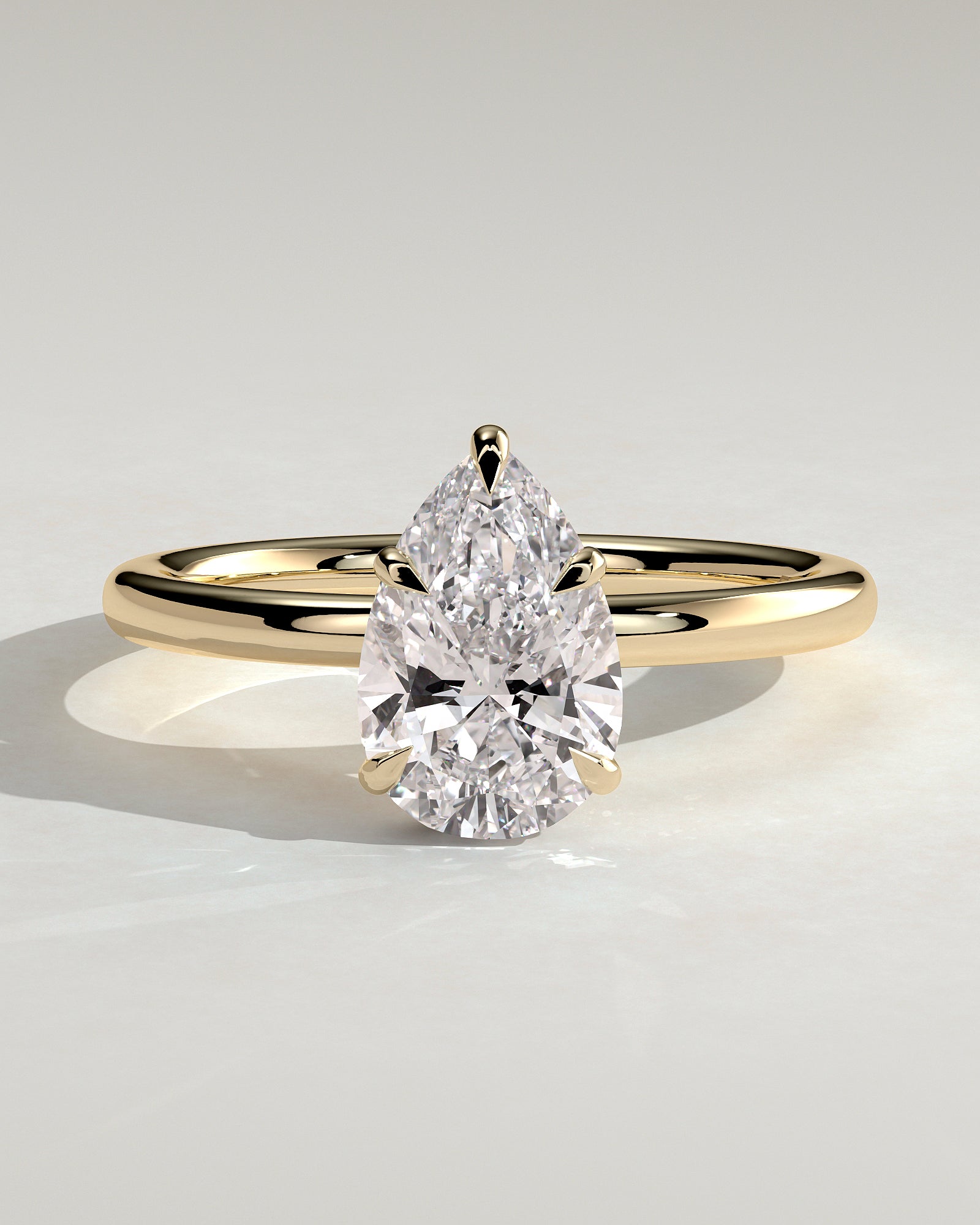 Ainsley - Pear Claw Solitaire with Wrap Around Hidden Halo Engagement Ring - Yellow Gold - Yellow Gold 2ct
