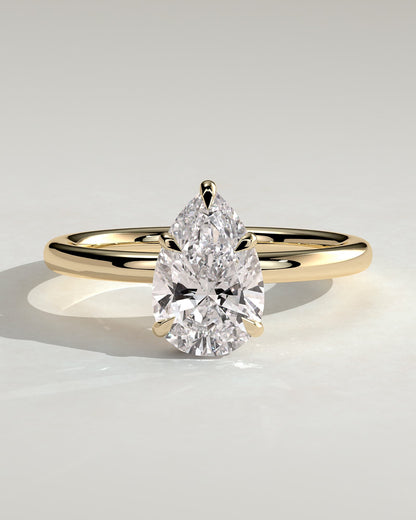 Ainsley - Pear Claw Solitaire with Wrap Around Hidden Halo Engagement Ring - Yellow Gold - yellow gold - Lara Jewels