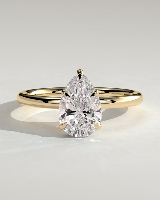 Ainsley - Pear Claw Solitaire with Wrap Around Hidden Halo Engagement Ring - Yellow Gold - Yellow Gold 2ct