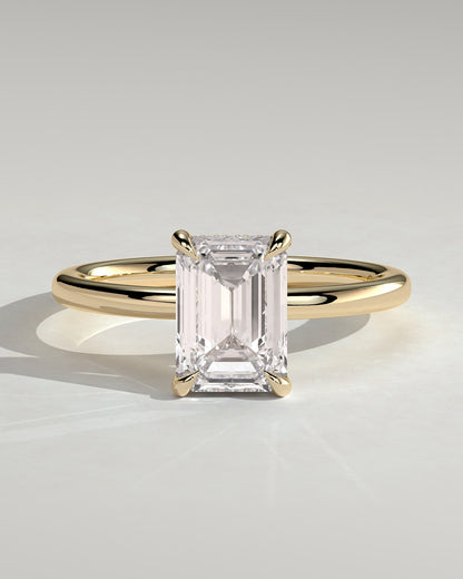 Alice - Emerald Claw Solitaire with Hidden Halo Engagement Ring - Yellow Gold
