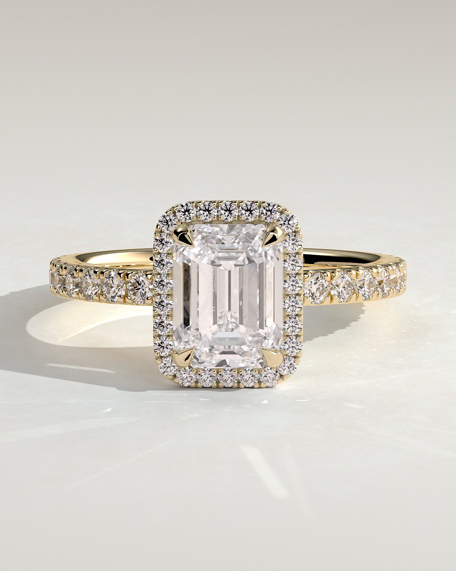 Analyce - Emerald Claw Solitaire with Halo and Pave Band Engagement Ring - Yellow Gold - Yellow Gold 2ct