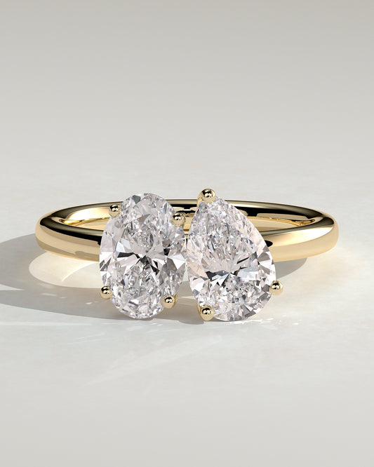 April - Pear and Oval Claw Toi et Moi Engagement Ring - Yellow Gold - Yellow Gold 2ct