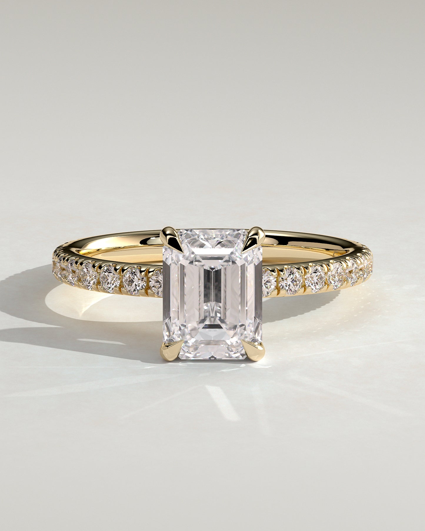 Gwyneth - Emerald Claw Solitaire with Hidden Halo and Pave Band Engagement Ring - Yellow Gold - Yellow Gold 2ct