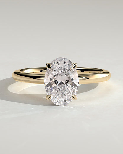 Cecilia - Oval Claw Solitaire with Wrap Around Hidden Halo Engagement Ring - Yellow Gold