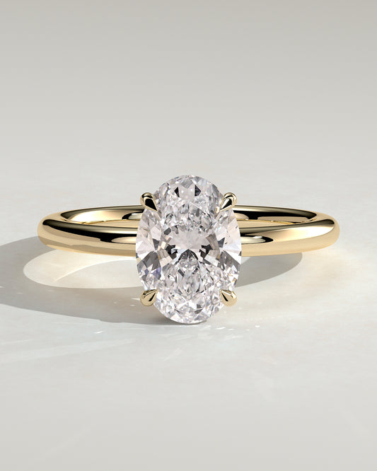 Cecilia - Oval Claw Solitaire with Wrap Around Hidden Halo Engagement Ring - Yellow Gold - Yellow Gold 2ct
