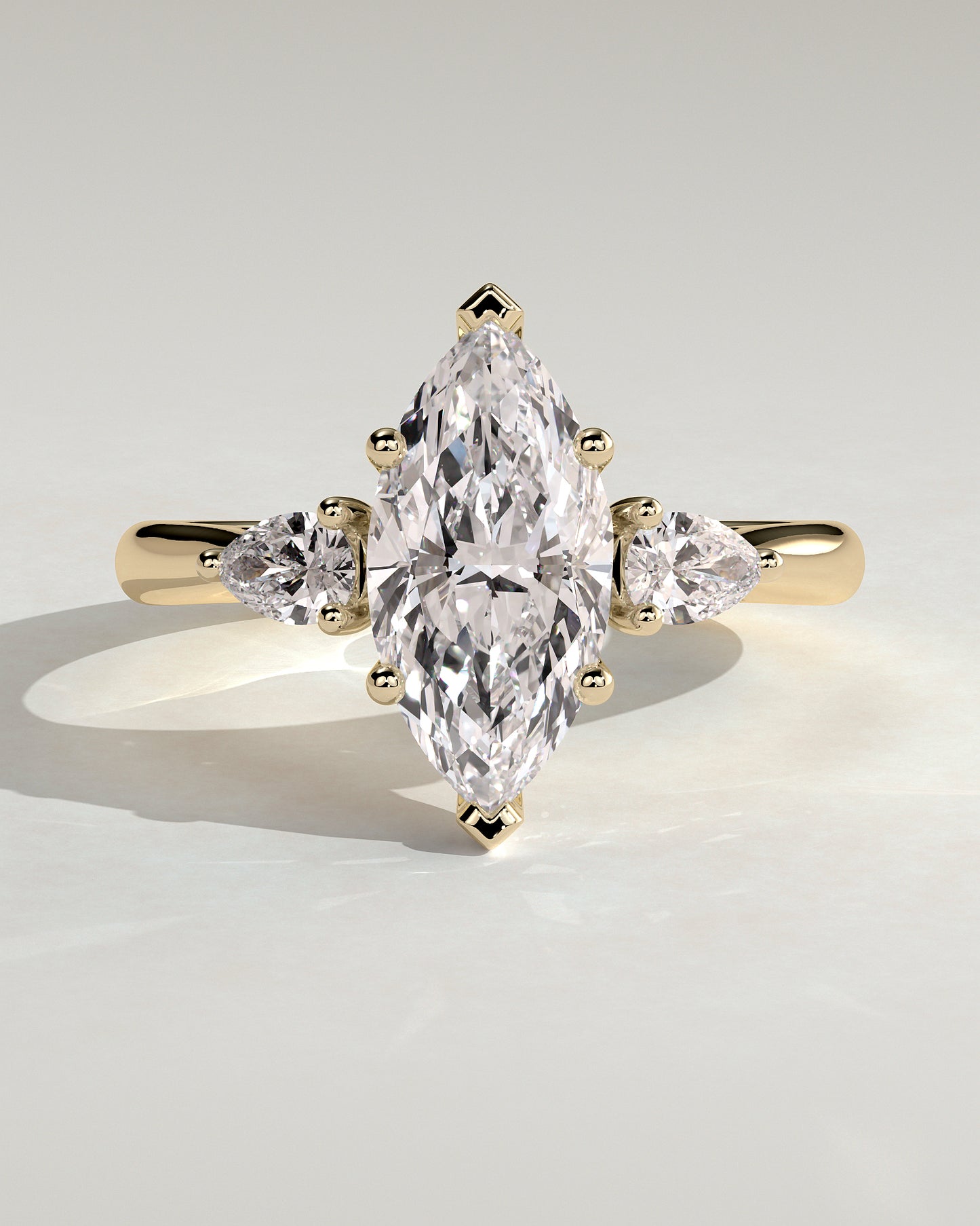 Hannah - Marquise Claw Trilogy with Pear Side Stones and Hidden Halo Engagement Ring - Yellow Gold - Yellow Gold 2ct