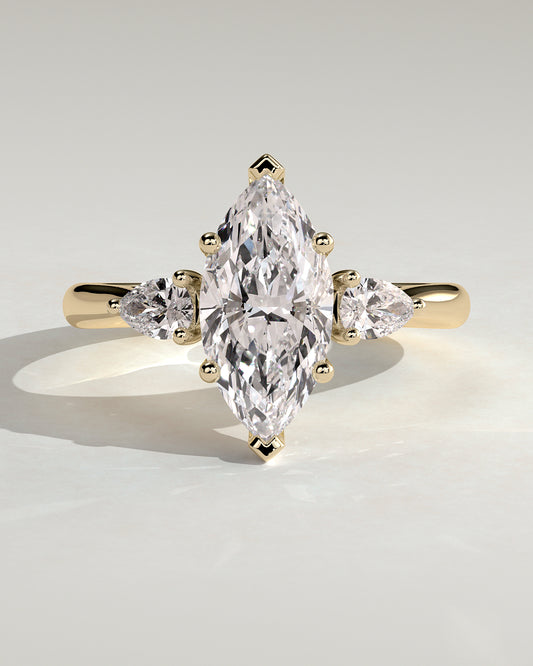 Hannah - Marquise Claw Trilogy with Pear Side Stones and Hidden Halo Engagement Ring - Yellow Gold - Yellow Gold 2ct