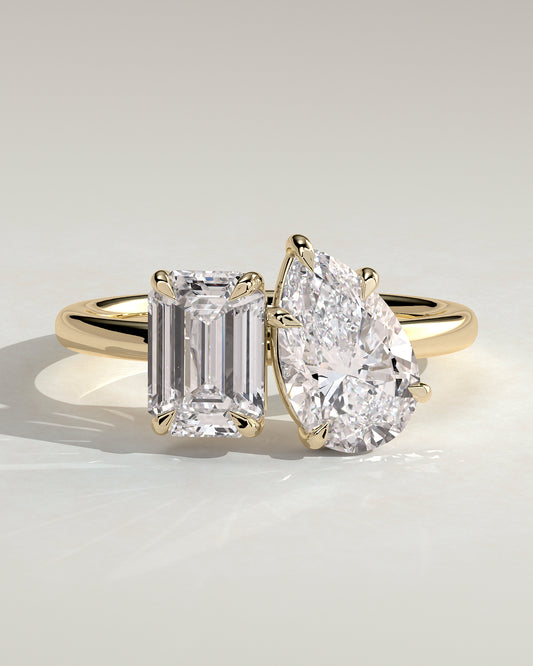 Tahlia - Emerald and Pear Claw Toi et Moi with Hidden Halo Engagement Ring - Yellow Gold - Yellow Gold 2ct
