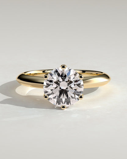 Caroline - Round Claw Solitaire with Knife Edge Band Engagement Ring - Yellow Gold