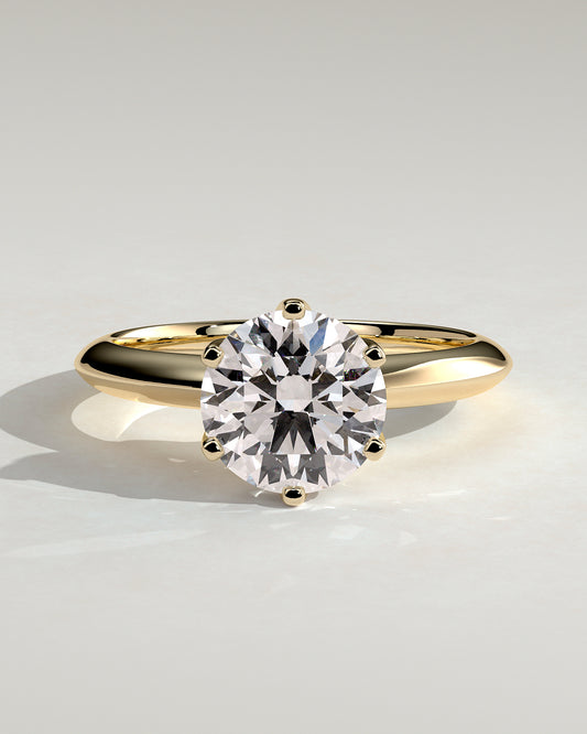 Caroline - Round Claw Solitaire with Knife Edge Band Engagement Ring - Yellow Gold - Yellow Gold 2ct