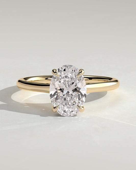 Scarlett - Oval Claw Solitaire with Hidden Halo and Cathedral High Setting Engagement Ring - Yellow Gold