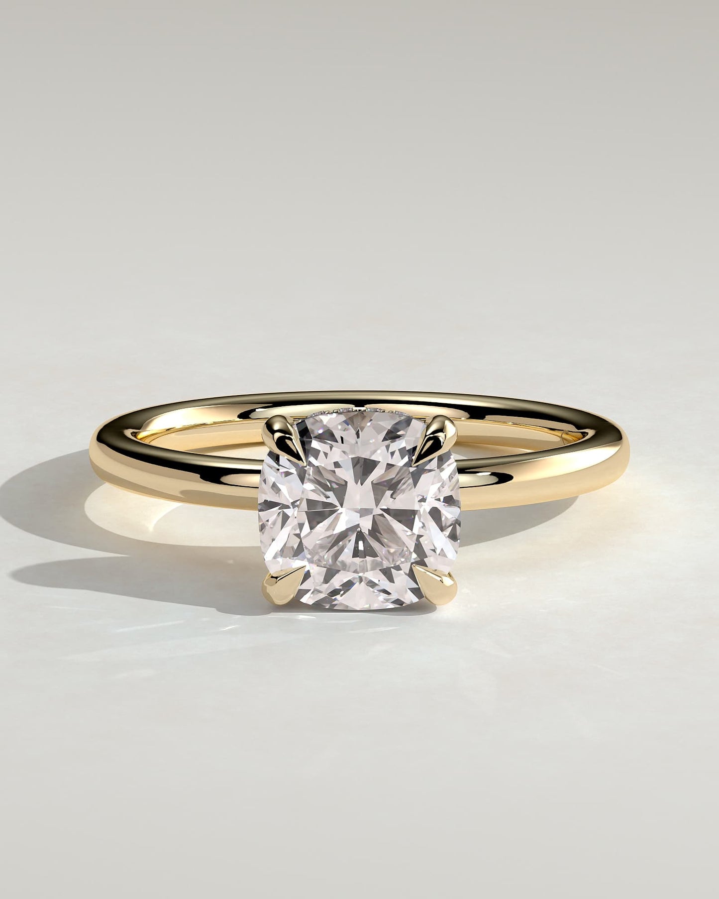 Rosie - Cushion Claw Solitaire with Hidden Halo Engagement Ring - Yellow Gold