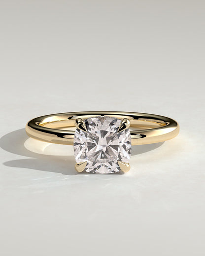 Rosie - Cushion Claw Solitaire with Hidden Halo Engagement Ring - Yellow Gold