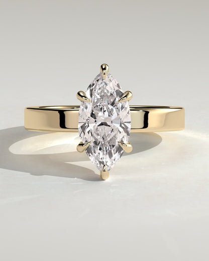 Aisha - Marquise Claw Solitaire with Flat Cigar Band and Hidden Halo Engagement Ring - Yellow Gold - yellow gold - Lara Jewels