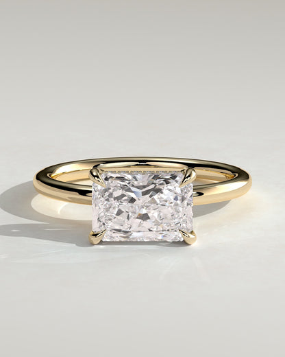 Francene - Radiant East West Claw Solitaire with Hidden Halo Engagement Ring - Yellow Gold