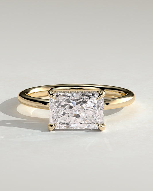 Francene - Radiant East West Claw Solitaire with Hidden Halo Engagement Ring - Yellow Gold - Yellow Gold 2ct