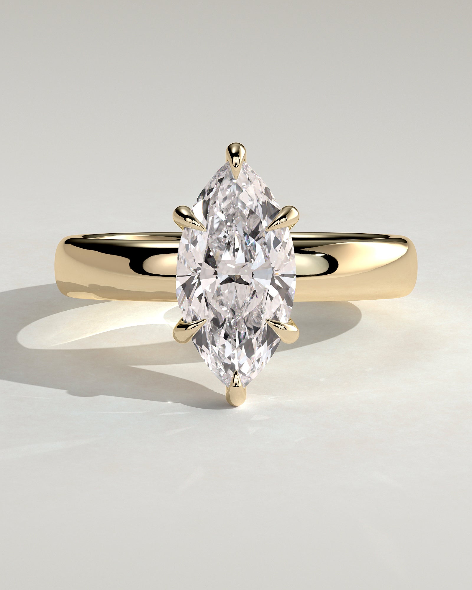 Gigi - Marquise Claw Solitaire with Cigar Band and Hidden Halo Engagement Ring - Yellow Gold - Yellow Gold 2ct