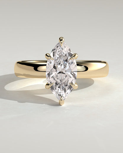 Gigi - Marquise Claw Solitaire with Cigar Band and Hidden Halo Engagement Ring - Yellow Gold