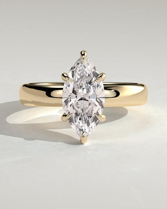 Gigi - Marquise Claw Solitaire with Cigar Band and Hidden Halo Engagement Ring - Yellow Gold - Yellow Gold 2ct