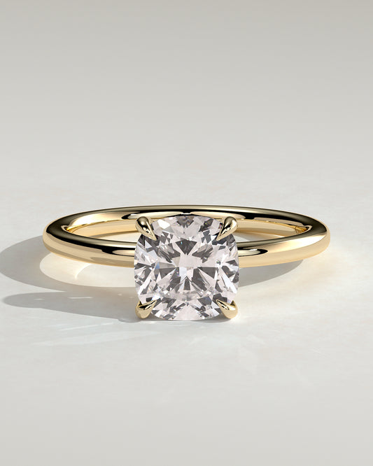 Hazel - Cushion Claw Solitaire Engagement Ring - Yellow Gold - Yellow Gold 2ct