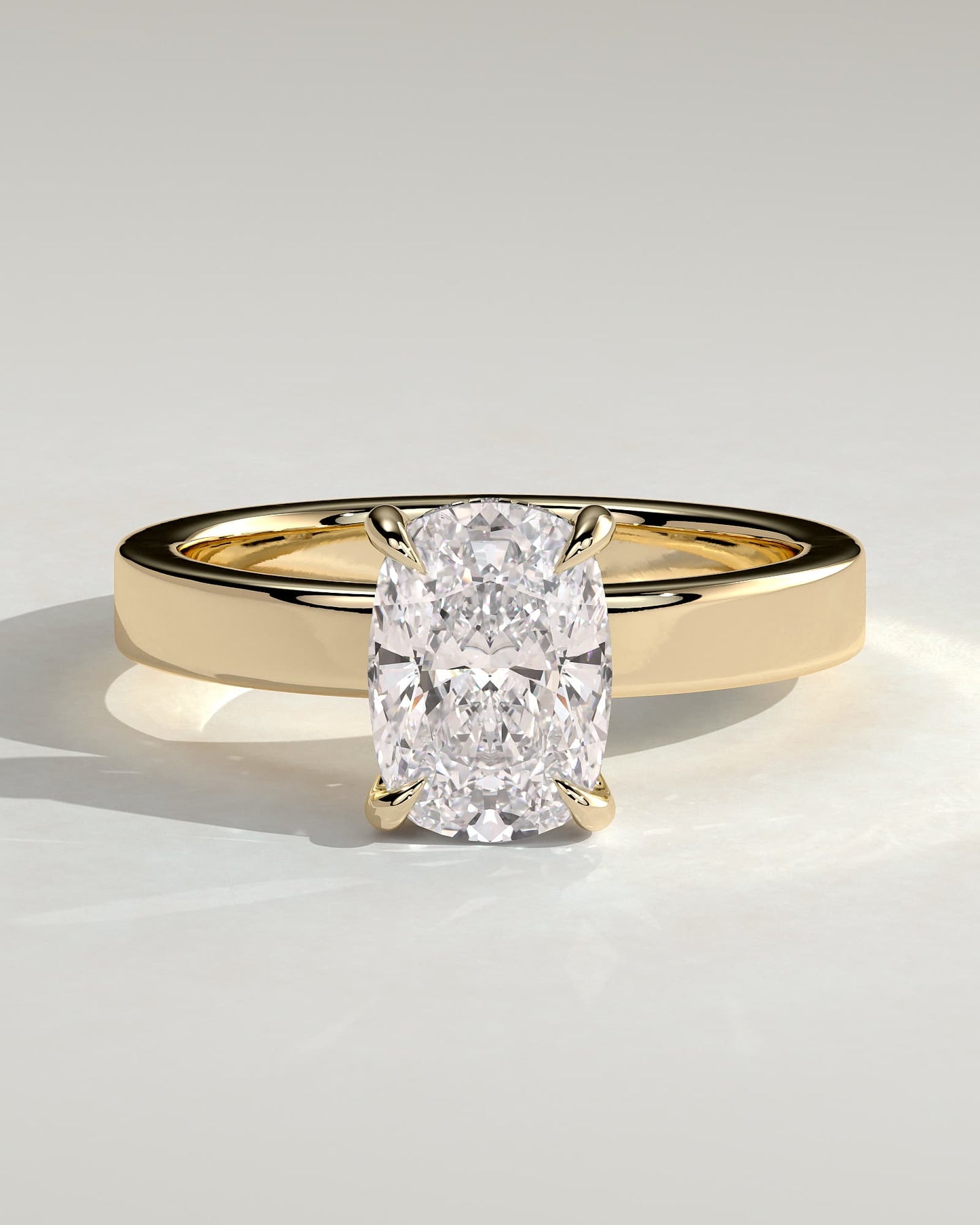 Kai - Elongated Cushion Claw Solitaire with Flat Cigar Band and Hidden Halo Engagement Ring - Yellow Gold