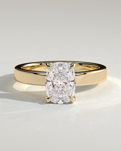 Kai - Elongated Cushion Claw Solitaire with Flat Cigar Band and Hidden Halo Engagement Ring - Yellow Gold