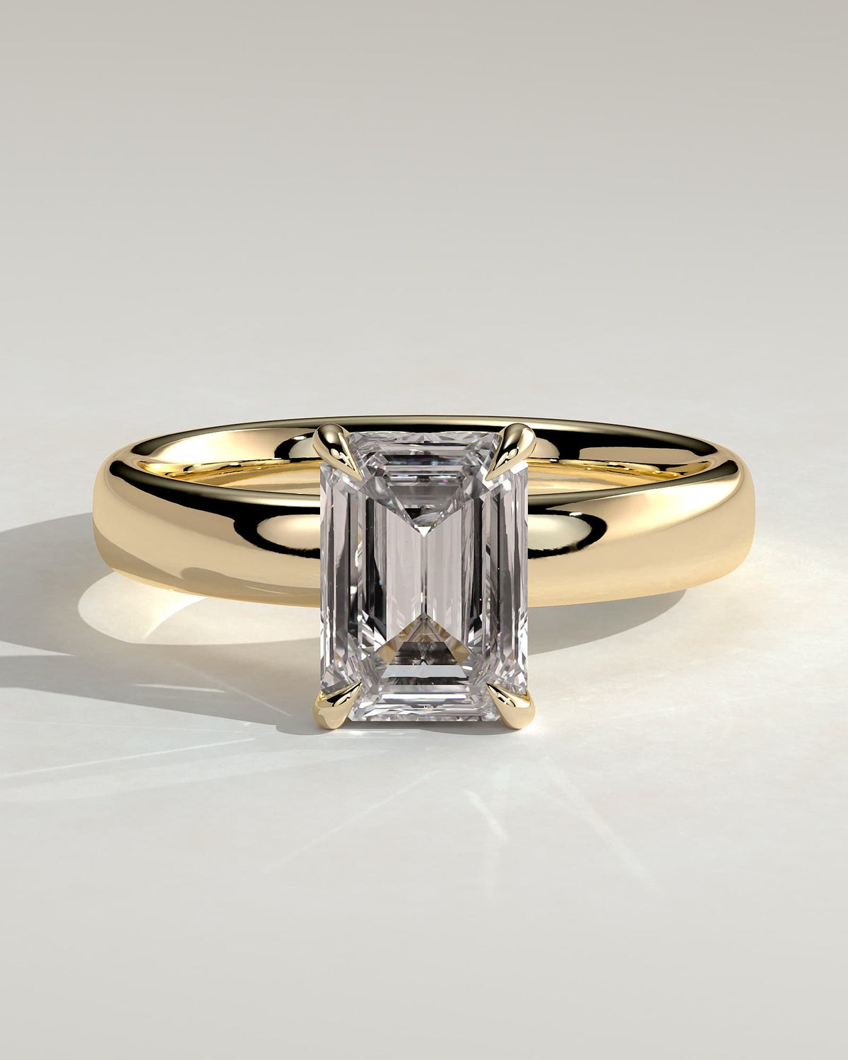 Kate - Emerald Claw Solitaire with Cigar Band and Hidden Halo Engagement Ring - Yellow Gold