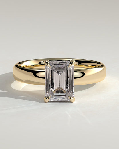 Kate - Emerald Claw Solitaire with Cigar Band and Hidden Halo Engagement Ring - Yellow Gold