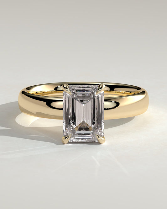 Kate - Emerald Claw Solitaire with Cigar Band and Hidden Halo Engagement Ring - Yellow Gold