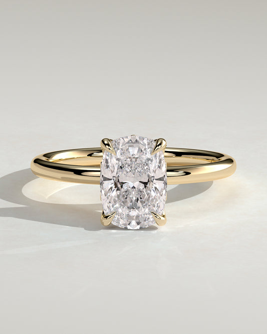 Tilly - Elongated Cushion Claw Solitaire with Petal Gallery and Accent Leaf Detail Engagement Ring - Yellow Gold - Yellow Gold 2ct