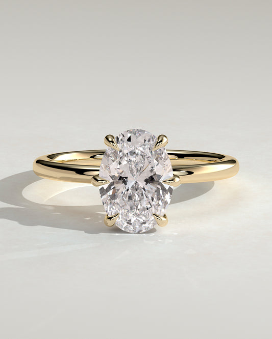 Wilma - Oval Claw Solitaire with Hidden Halo Engagement Ring - Yellow Gold - Yellow Gold 2ct