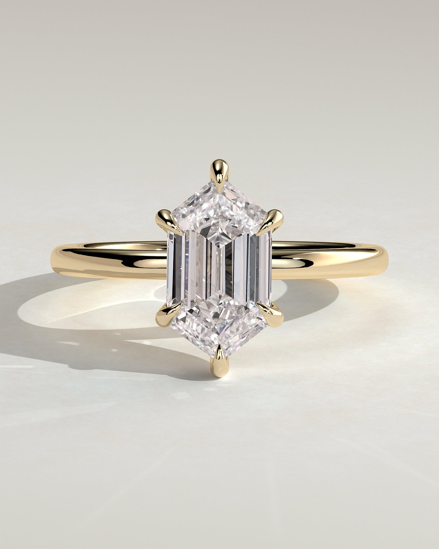 Delta - Elongated Hexagon Claw Solitaire with Hidden Halo Engagement Ring - Yellow Gold - Yellow Gold 2ct
