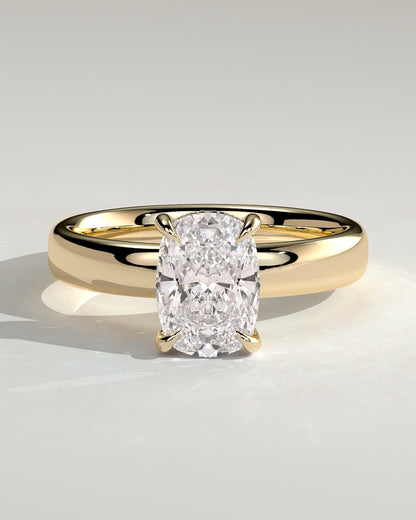 Cora - Elongated Cushion Claw Solitaire with Cigar Band and Hidden Halo Engagement Ring - Yellow Gold