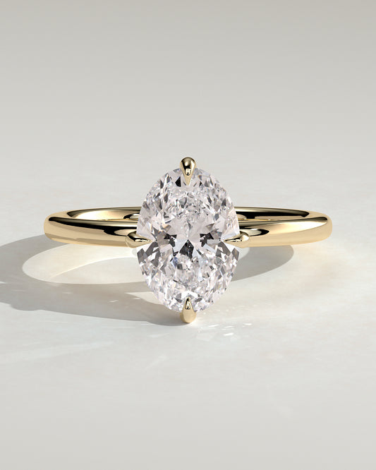 Spencer - Oval Claw Solitaire with Hidden Halo and Compass Rotation  Engagement Ring - Yellow Gold - Yellow Gold 2ct
