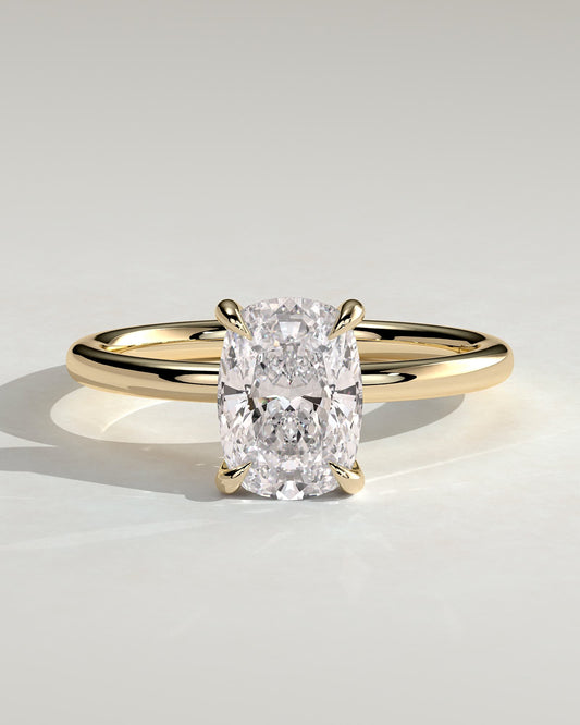 Leonora - Elongated Cushion Claw Solitaire Engagement Ring - Yellow Gold