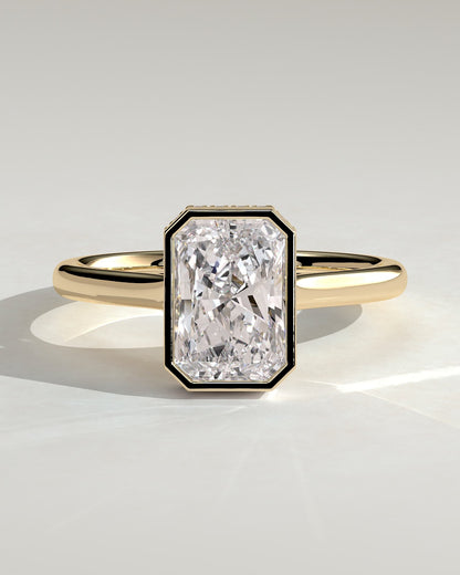 Bennie - Radiant Bezel Solitaire with Hidden Halo and Cathedral High Setting Engagement Ring - Yellow Gold