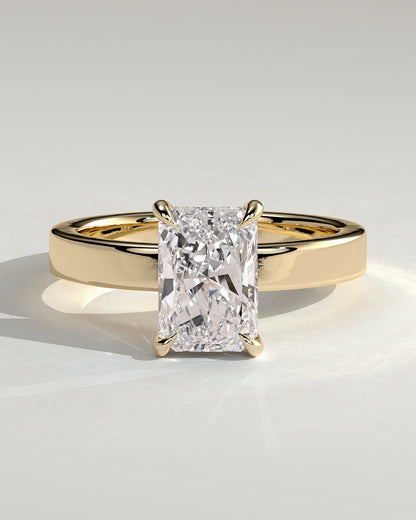 Aida - Radiant Claw Solitaire with Flat Cigar Band and Hidden Halo Engagement Ring - Yellow Gold - yellow gold - Lara Jewels