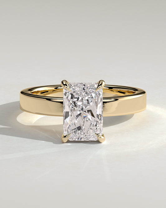 Aida - Radiant Claw Solitaire with Flat Cigar Band and Hidden Halo Engagement Ring - Yellow Gold - Yellow Gold 2ct