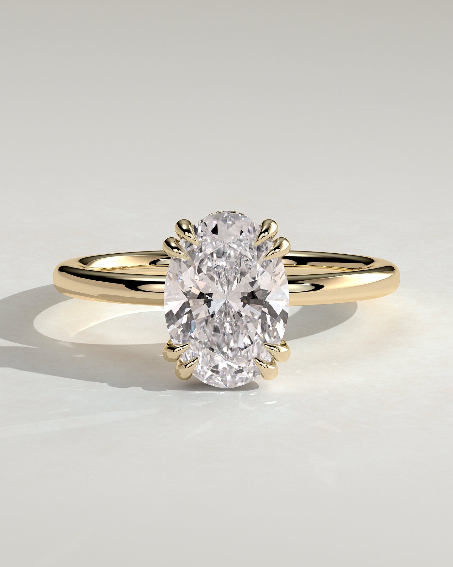 Avery - Oval Double Claw Solitaire with Hidden Halo Engagement Ring - Yellow Gold - Yellow Gold 2ct