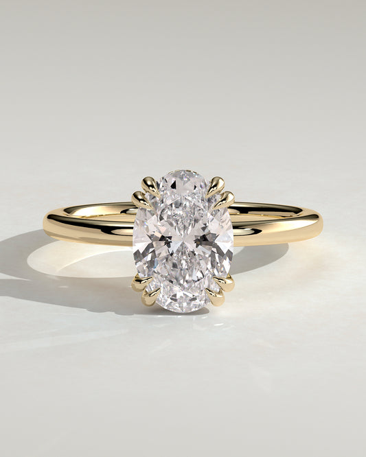 Avery - Oval Double Claw Solitaire with Hidden Halo Engagement Ring - Yellow Gold - Yellow Gold 2ct