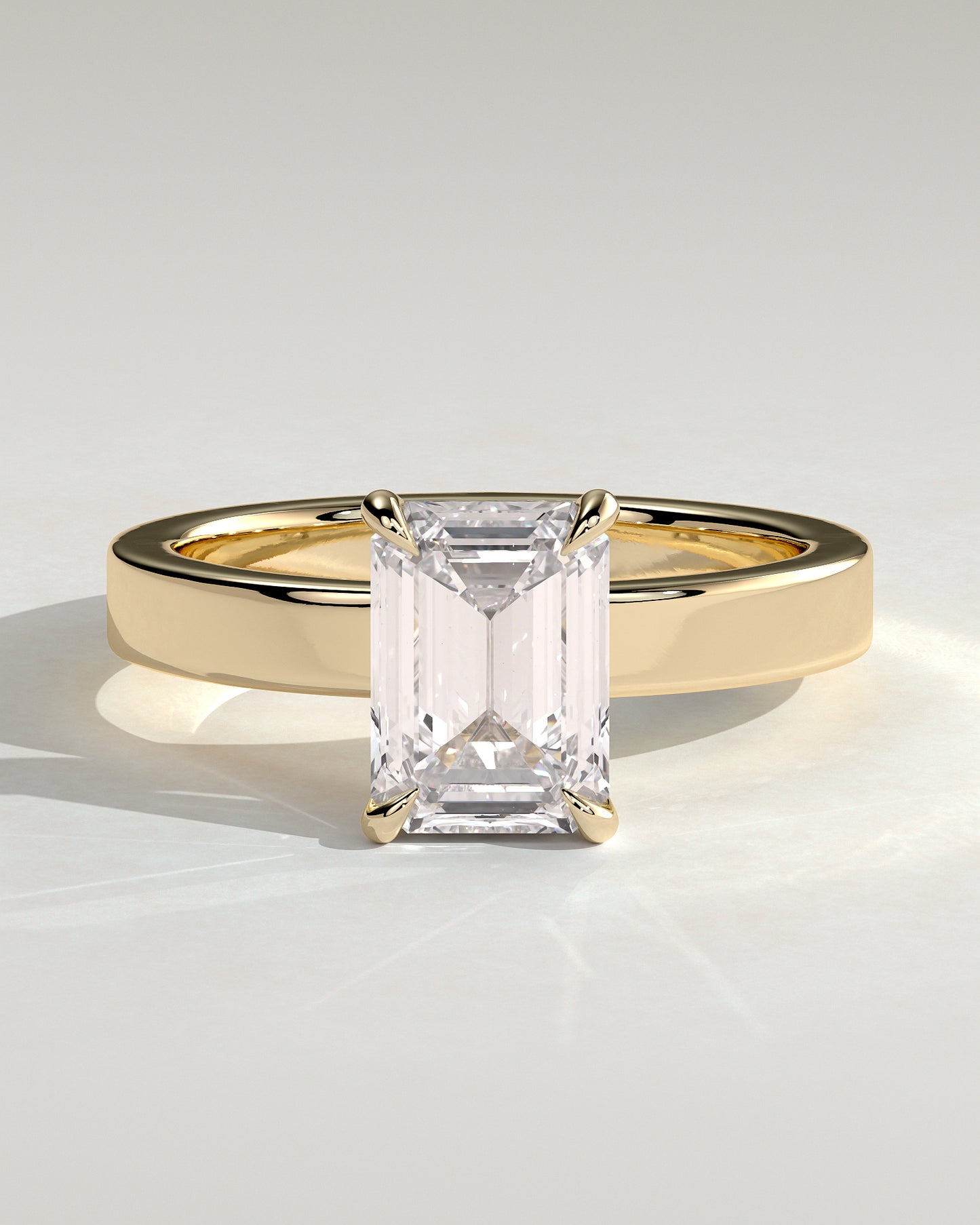 Carmella - Emerald Claw Solitaire with Flat Cigar Band and Hidden Halo Engagement Ring - Yellow Gold - Yellow Gold 2ct