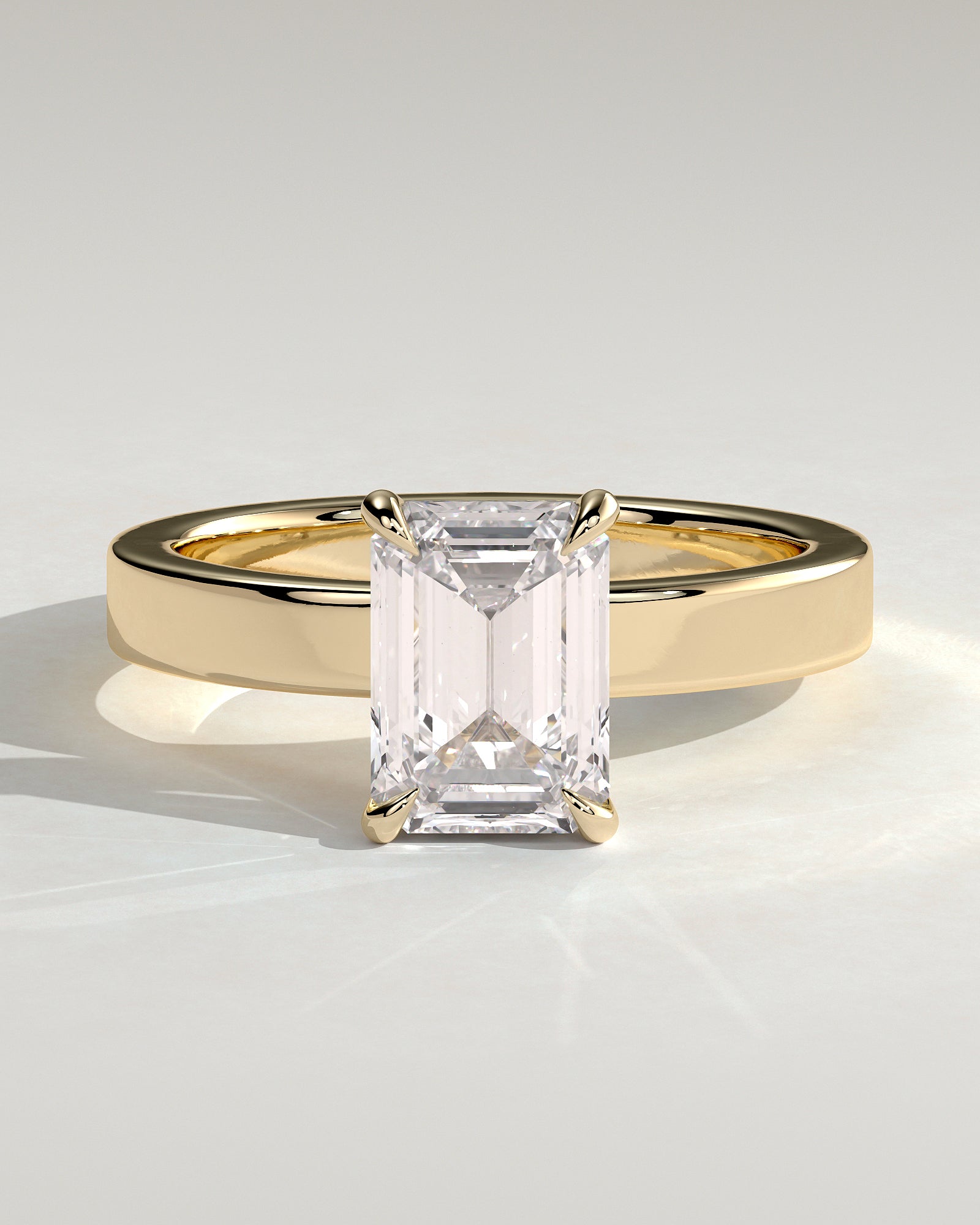 Carmella - Emerald Claw Solitaire with Flat Cigar Band and Hidden Halo Engagement Ring - Yellow Gold - Yellow Gold 2ct