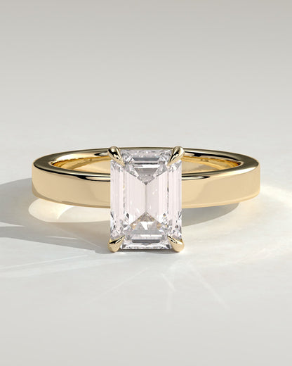 Carmella - Emerald Claw Solitaire with Flat Cigar Band and Hidden Halo Engagement Ring - Yellow Gold