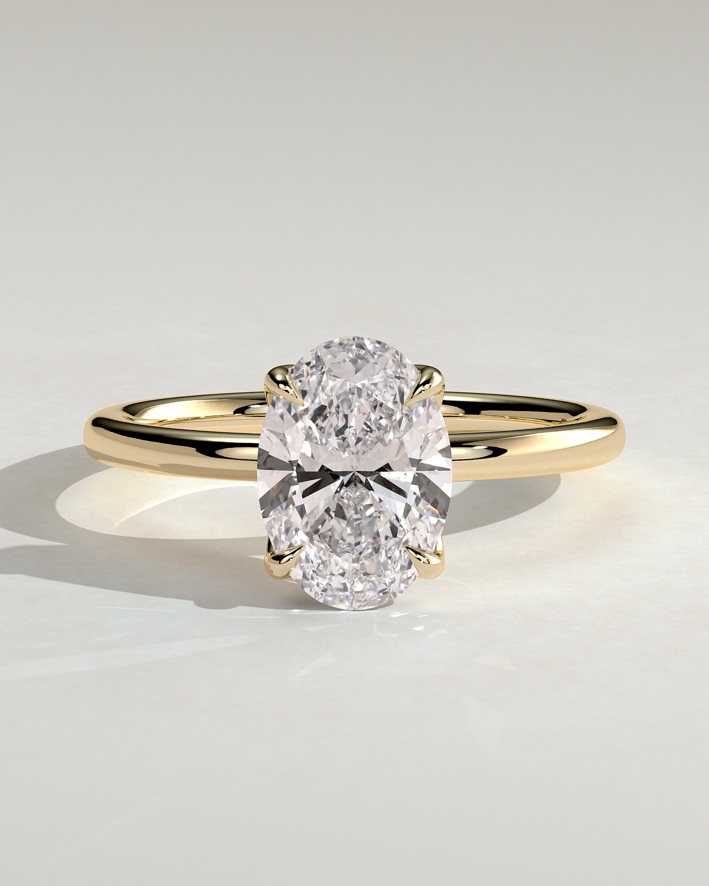 Ivy - Oval Claw Solitaire with Petal Gallery and Accented Tiara Detail Engagement Ring - Yellow Gold - Yellow Gold 2ct