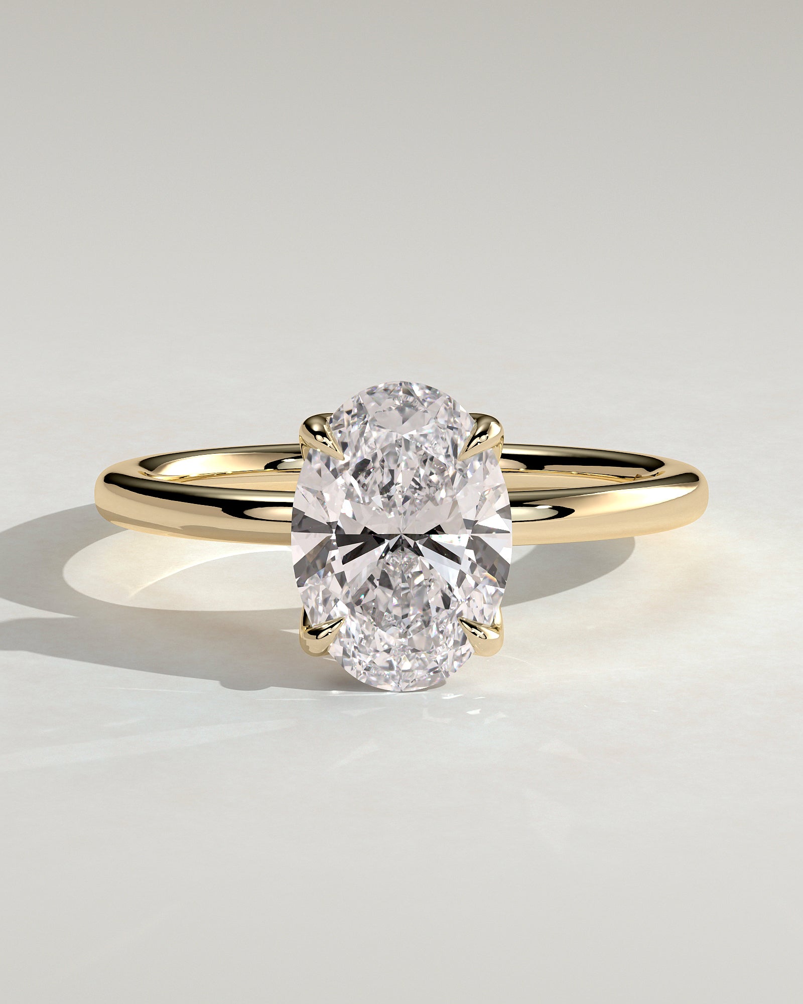 Ivy - Oval Claw Solitaire with Petal Gallery and Accented Tiara Detail Engagement Ring - Yellow Gold - Yellow Gold 2ct